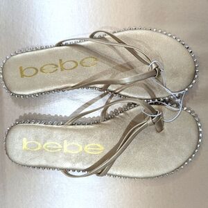 Bebe Gold Chora Sandals with Braided Straps and Rhinestone Edges Nwt Size 7